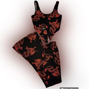 ❤️‍🔥	FOREVER 21 RED DRAGON TWO PIECE PANT SET	🧚🏽‍♀️